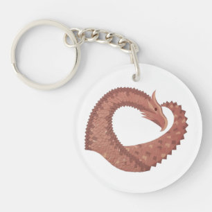 Brown heart dragon on white keychain