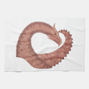 Brown heart dragon on white kitchen towel