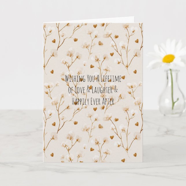 Brown Hearts Blush Floral Bridal Shower Wedding Card (Small Plant)