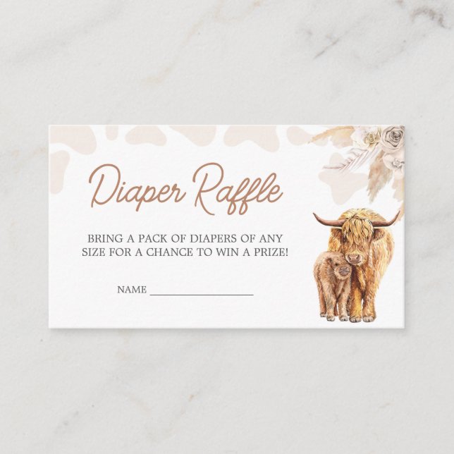 Brown Highland Cow Baby Shower Diaper Raffle Enclosure Card (Front)