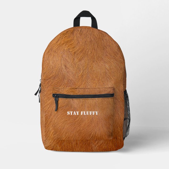 Brown Highland Cow Fur Texture Printed Backpack (Front)