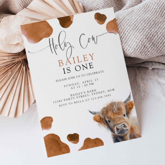 Brown Highland Cow Invite, Holy Cow Birthday Party Invitation (Creator Uploaded)