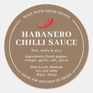 Brown Homemade Habanero Chili Sauce Jar Label
