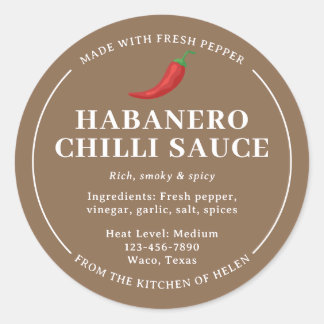 Brown Homemade Habanero Chili Sauce Jar Label