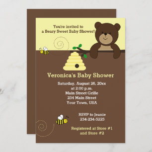 Brown Honey Bear and Bumble Bee Baby Shower Invite
