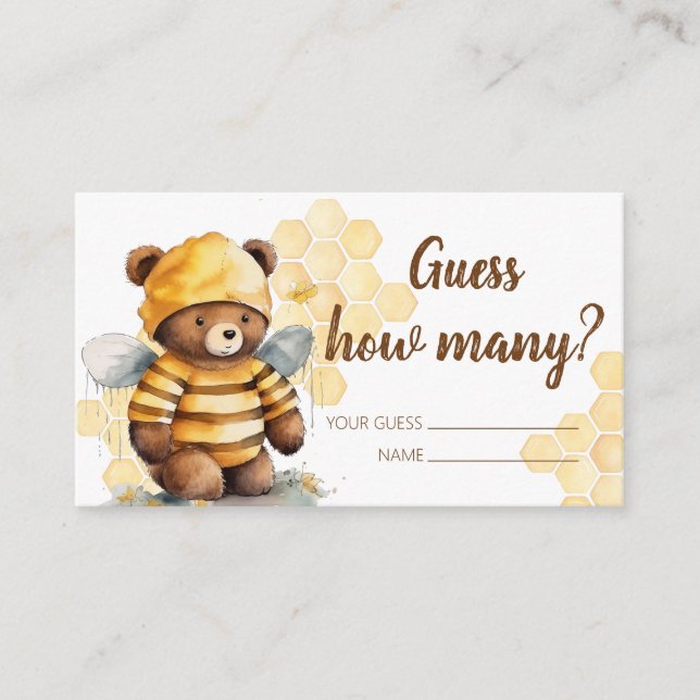 Brown honey teddy bear Guess How Many Enclosure Card (Front)