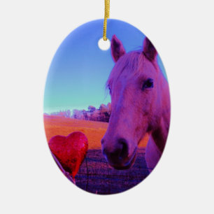 Brown Horse and Red Heart Ceramic Ornament