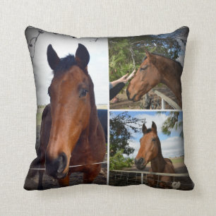 Brown Horse Beauty Photo Collage, Throw Pillow