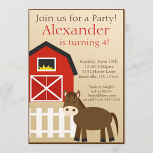 Brown Horse Farm Animal Birthday Party Invite