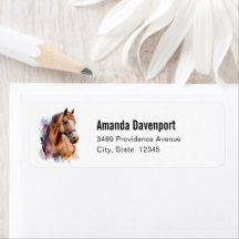 Brown Horse Head Portrait in Watercolor Address