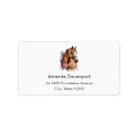 Brown Horse Head Portrait in Watercolor Address