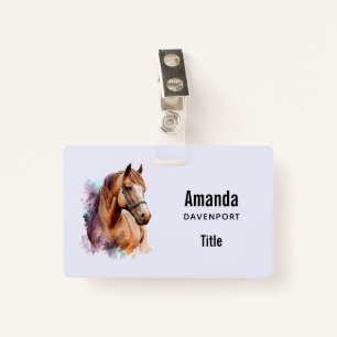  Brown Horse Head Portrait in Watercolor Badge