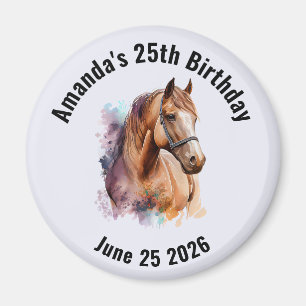 Brown Horse Head Portrait in Watercolor Birthday Magnet
