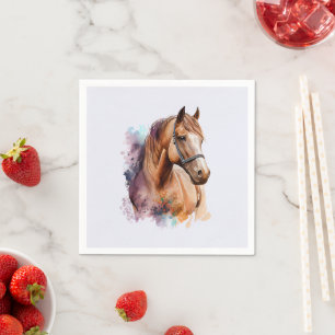 Brown Horse Head Portrait in Watercolor Napkin