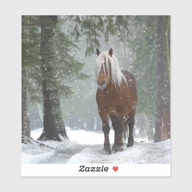 Brown Horse in a Winter Forest with Snow Falling (Sheet)
