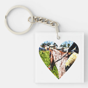 Brown Horse In Horse Show Competition, Keychain