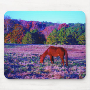 Brown horse in Purple Grass Mouse Pad