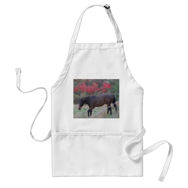 Brown horse in the red autumn trees standard apron (Front)