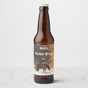 Brown Horse in Winter Snow Animal Beer Label
