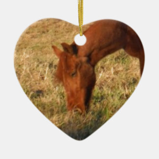 Brown horse in  yellow tree field ceramic ornament