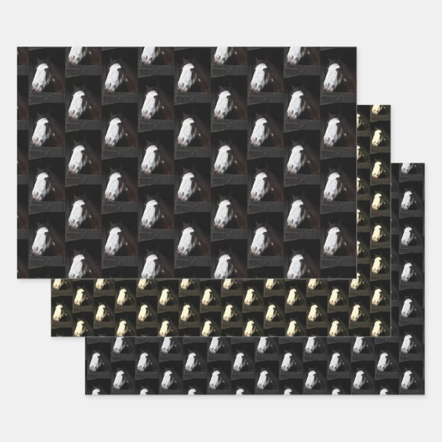 Brown Horse on Farm Wrapping Paper 3 Sheets (Set)