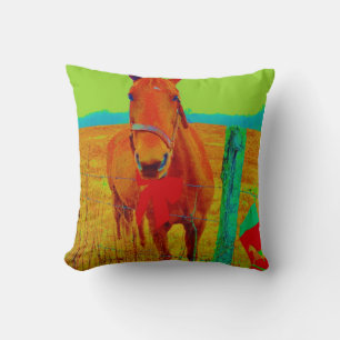 Brown Horse, Purple Trees Throw Pillow