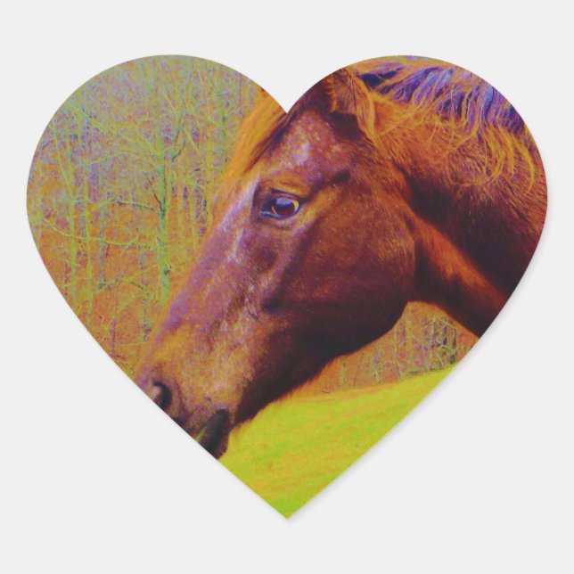 Brown Horse & Rainbow Forest Heart Sticker (Front)