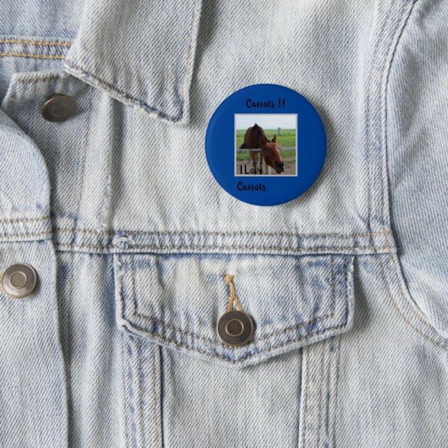 Brown Horse Reaching For Carrots, 2 Inch Round Button (In Situ)