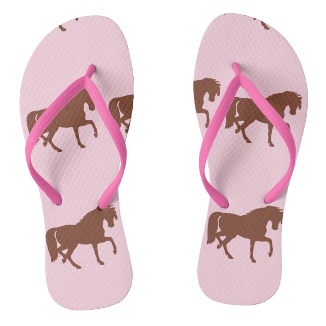 Brown horse silhouette on pink flip flops (Footbed)