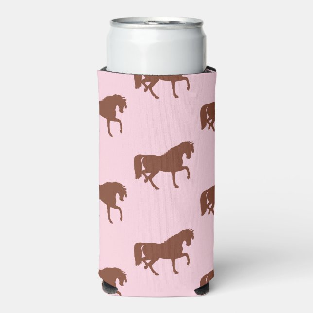 Brown horse silhouette on pink seltzer can cooler (Seltzer Front)