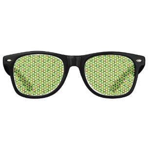 Brown Horse w Golden Horse Shoe, Shamrock Pattern Retro Sunglasses