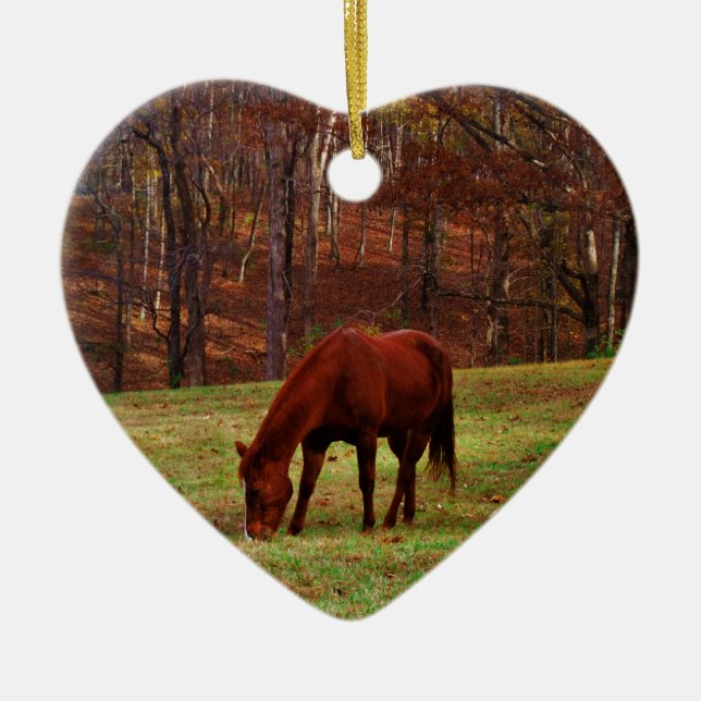 Brown Horse w/ White Nose at Woods Edge Ceramic Ornament (Front)
