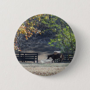 Brown Horse walking through Fence 2 Inch Round Button
