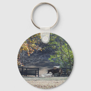 Brown Horse walking through Fence Keychain