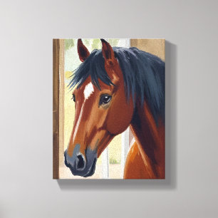 Brown Horse Watercolor Animal Country Barn Canvas Print