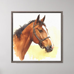 Brown Horse Watercolor Portrait Canvas Print