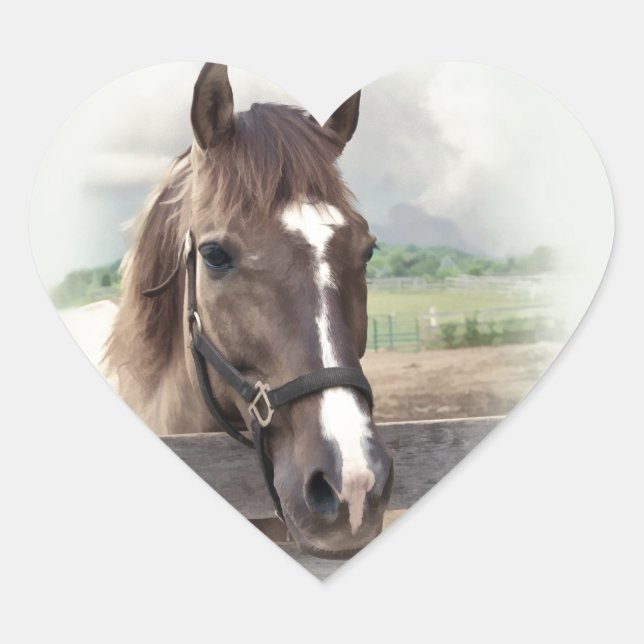 Brown Horse with Bridle Heart Sticker (Front)