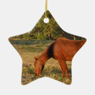 Brown Horse with Pine Trees Ceramic Ornament