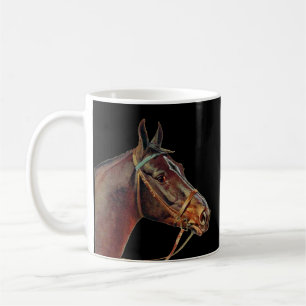 Brown horses coffee, black background coffee mug