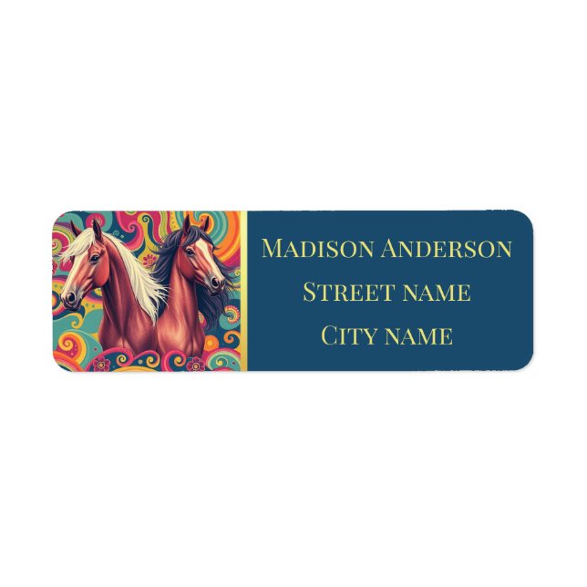 Brown Horses colourful pattern return address labe (Front)