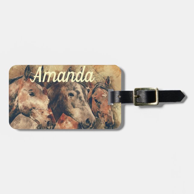 Brown Horses Luggage Tag (Front Horizontal)