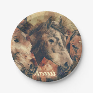 Brown Horses Paper Plate