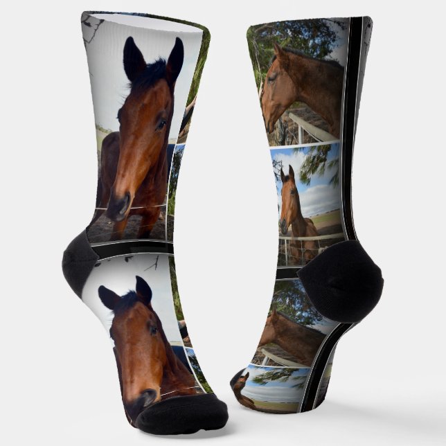 Brown Horses Photo Collage, Crew Socks (Angled)