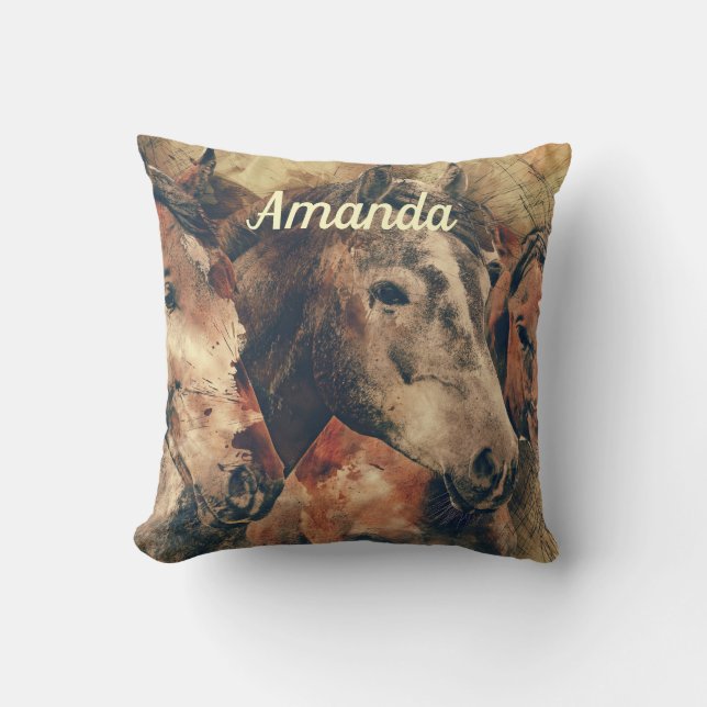 Brown Horses Throw Pillow (Front)