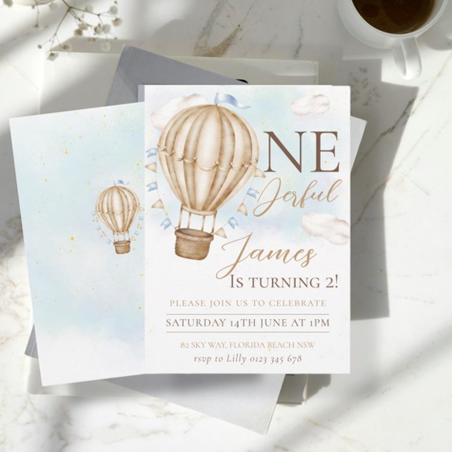 Brown Hot Air Balloons sky clouds Birthday Party Invitation (Creator Uploaded)