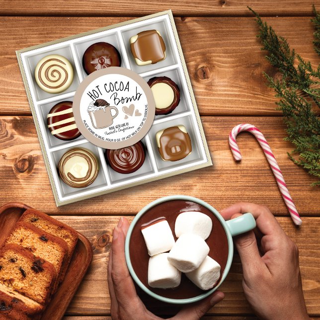 Brown Hot Cocoa Bomb Instructions Mug Hearts Classic Round Sticker (Creator Uploaded)