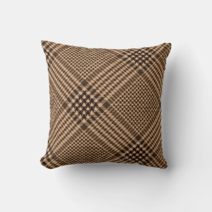 Brown Houndstooth Check Plaid Pattern Throw Pillow