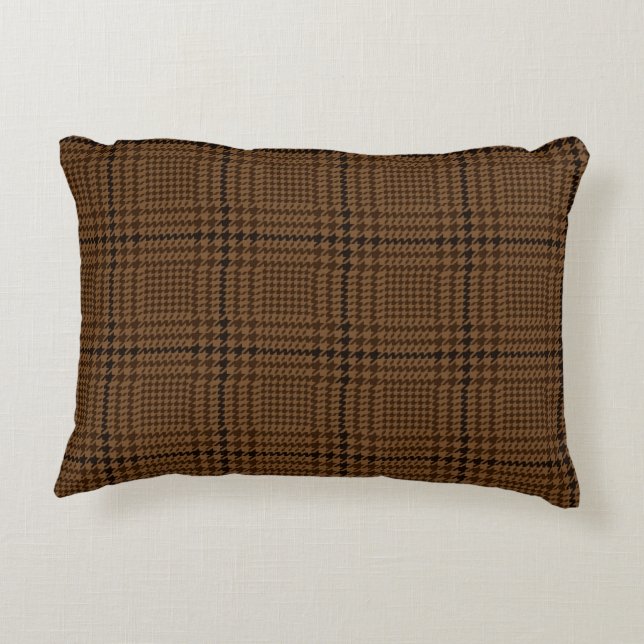 Brown Houndstooth Glen Check Pattern Accent Pillow (Back)