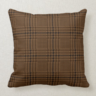 Brown Houndstooth Glen Check Pattern Throw Pillow