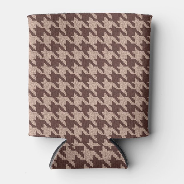 Brown Houndstooth Preppy Classic Pattern Can Cooler (Front)